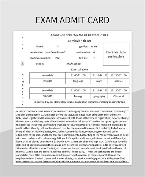 Admit Card Examination Admit Card .
